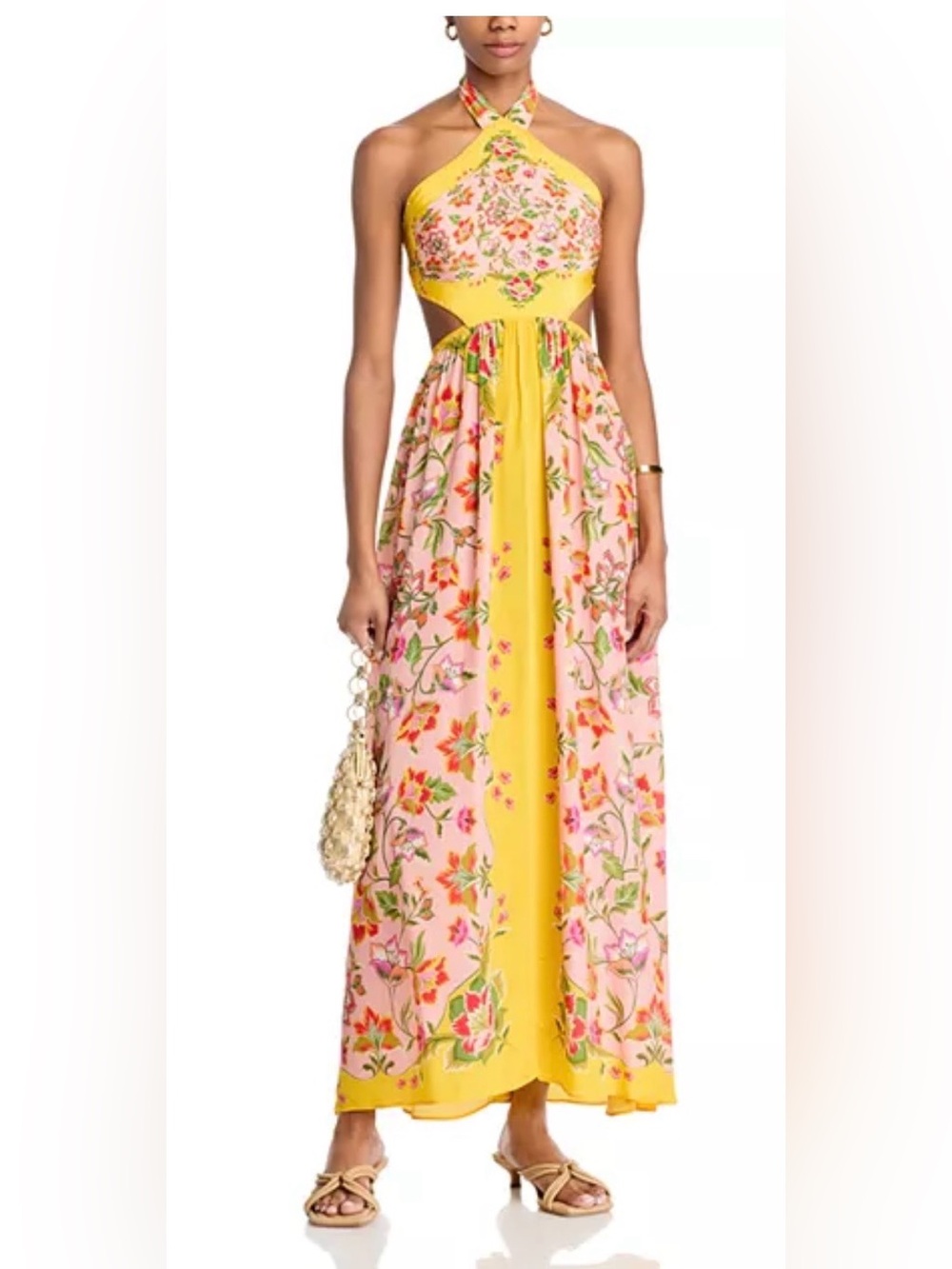 FARM Rio Pink Floral Halter Maxi with Yellow Panels - Picture 2 of 7